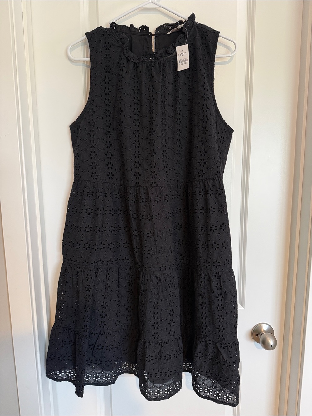 NWT LOFT Black Sleeveless Eyelet Tiered Midi Dress